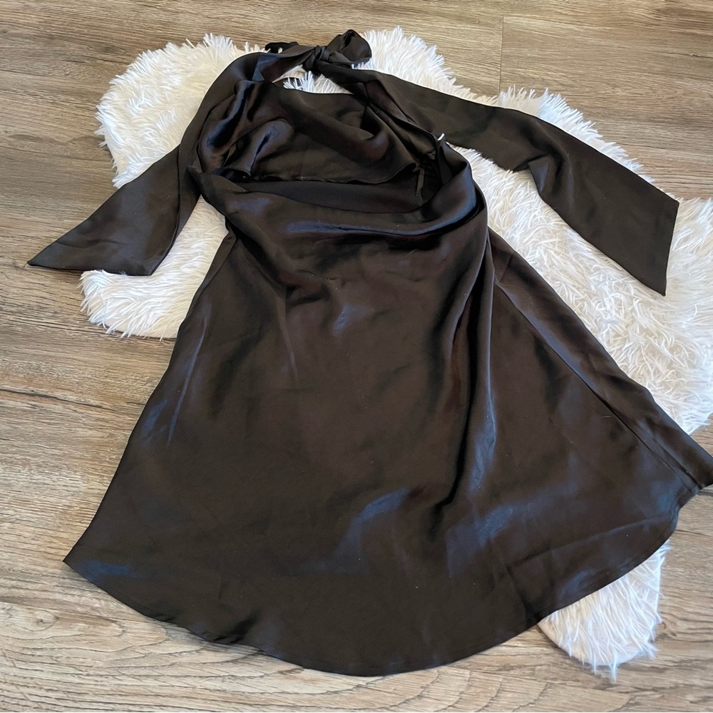 Hello Molly Proud Friend Mini Dress Satin Halter Cowl Coquette Small 4 90s LBD - Picture 9 of 10